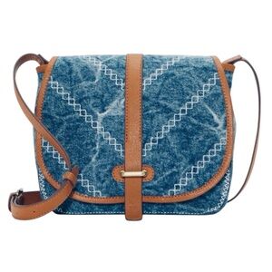 NWT LUCKY BRAND Lana Denim Print Adjustable Strap Magnetic Closure Crossbody Bag